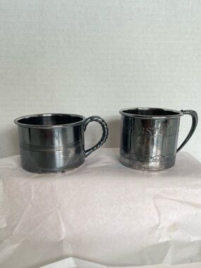 Set of 2 Vintage Silver-Plated Baby / Nursery Cups Farmhouse Cottagecore Mid Cen
